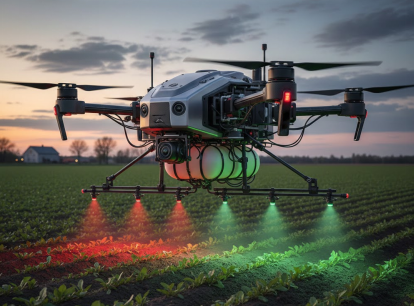 Рис. 5. Системы аэрораспыления не только осуществляют доставку гербицидов на поля, но и проводят оценку состояния насаждений и оценку качества почвы. (Фото сгенерированно ИИ) 